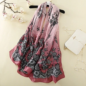 Wholesale spring scarf new fashion wild female printed soft pure simulation silk sunscreen shawl scarf
