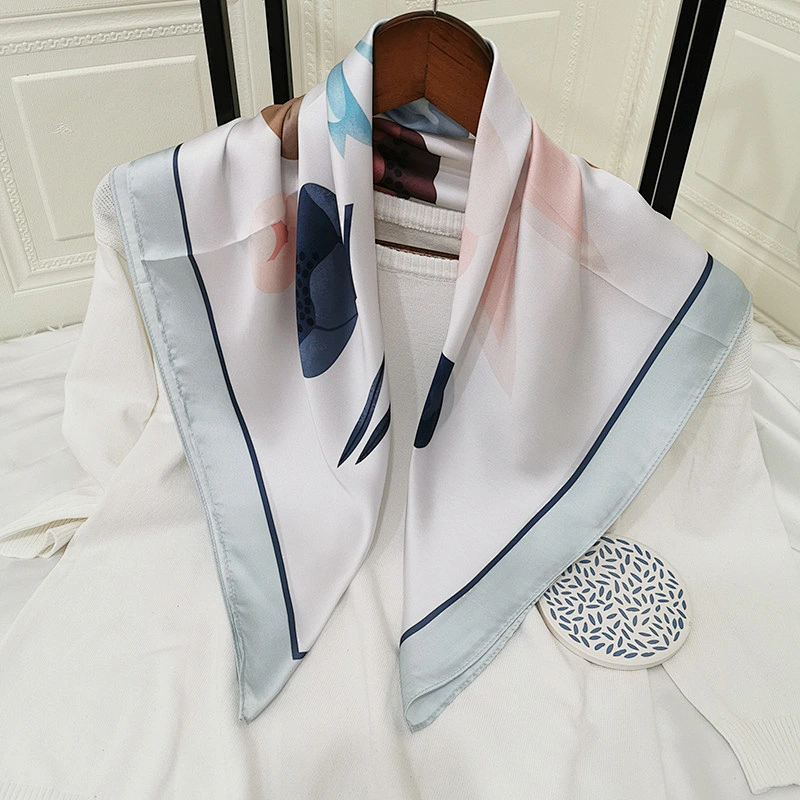 New Ins Wind Digital Printing Silk Scarf Sweet Pink Small Square Scarf Decorative Scarf