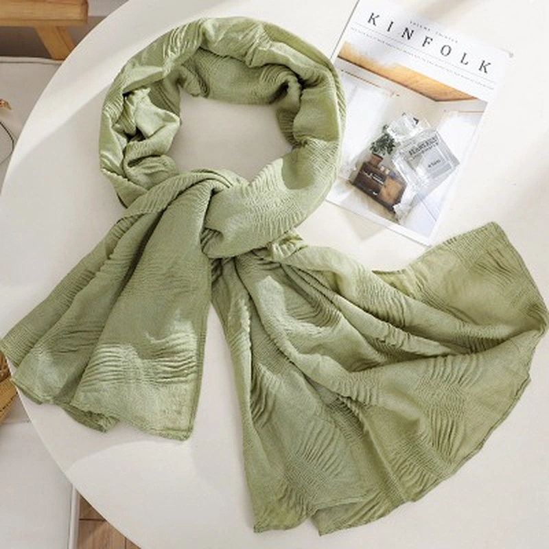 Solid color rectangular cotton and linen warm scarf outdoor decorative shawl designer crinkle shawl scarf