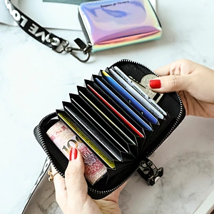 2020 New Ladies Organ Card Holder Laser Hanging Neck Zipper Business Card Bag Female Korean Cute Multi-Card Holder