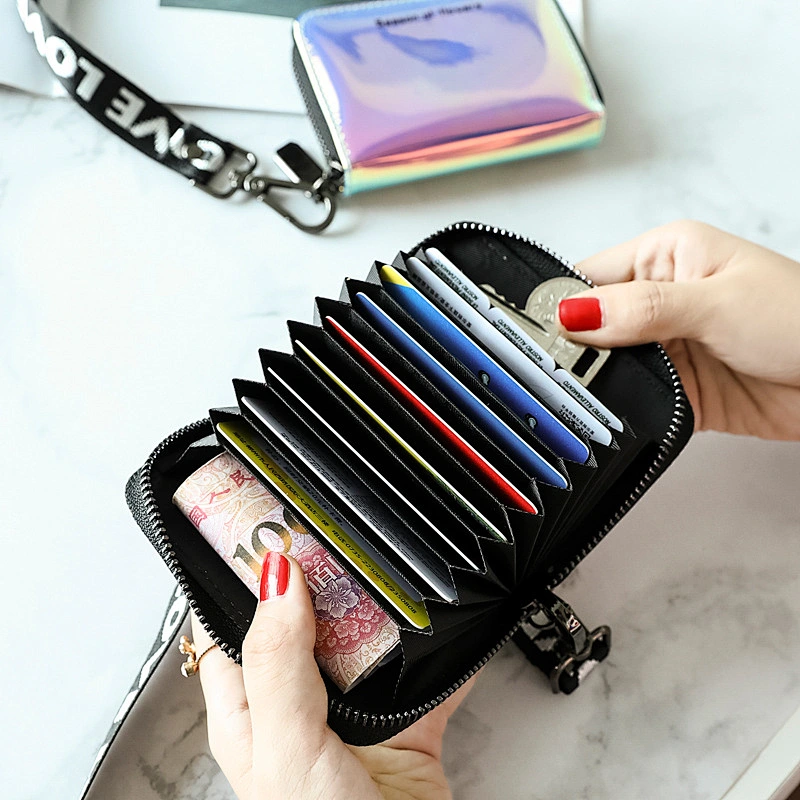 2020 New Ladies Organ Card Holder Laser Hanging Neck Zipper Business Card Bag Female Korean Cute Multi-Card Holder