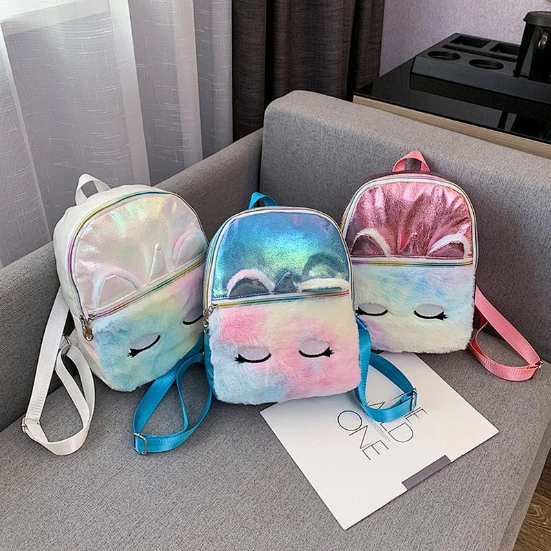 Fashion Symphony Gradient Unicorn PU Girl Pink Backpack Plush Cute Cartoon Student Schoolbag