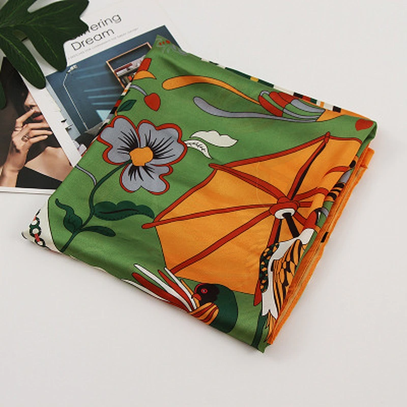 Wholesale 90cm new silk satin dual-use warm scarf printed sunscreen shawl for women