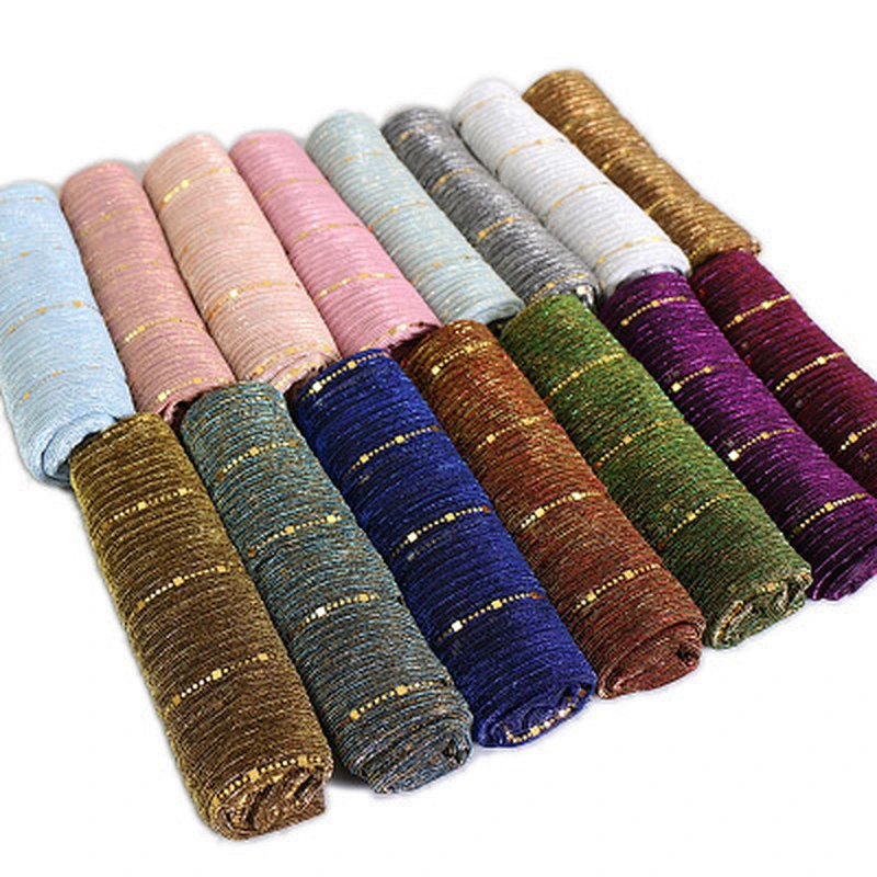 Breathable slide silk crushed woven blending muslim women soft head scarf sequins hijab scarf