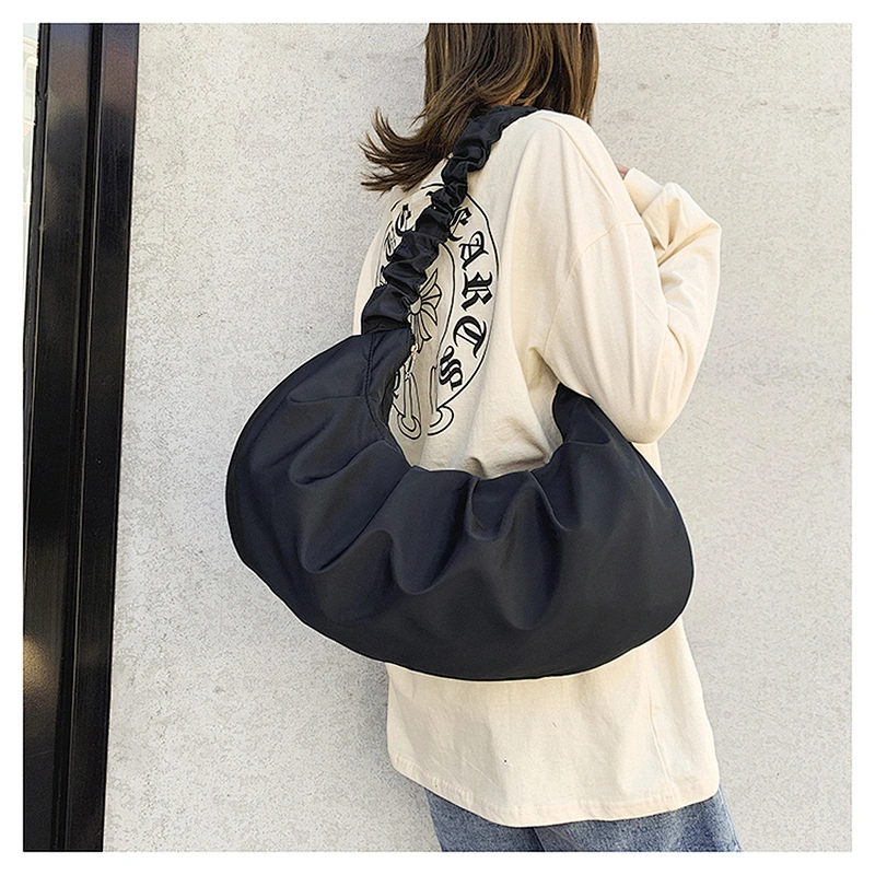 Women Ruffles Strap Shoulder Bag Designer Fashion Frilled Purses Handbags Ruched Large Totes Solid Underarm Bags