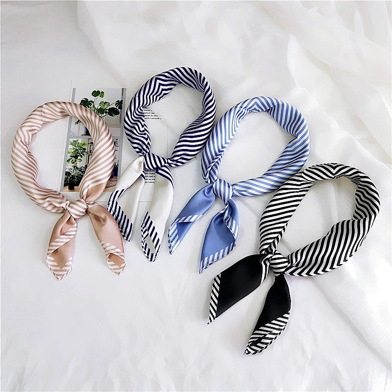 Women's spring and summer new wild professional imitated silk scarf sunscreen 70 striped small square scarf
