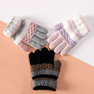 Factory Direct Baby Gloves Cute Stripes Children Winter Kindergarten Children'S Warm Knitted Gloves