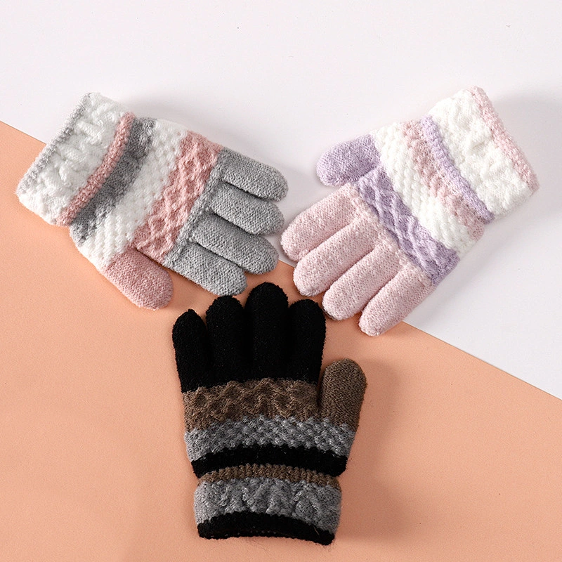 Factory Direct Baby Gloves Cute Stripes Children Winter Kindergarten Children'S Warm Knitted Gloves