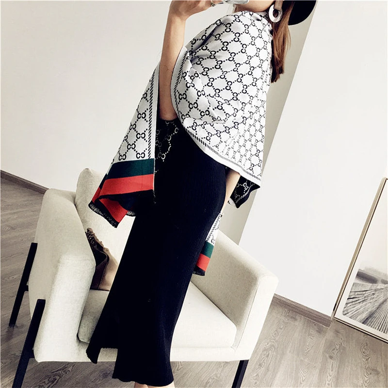 Custom Design Winter New Fashion Geometry Style Cashmere Wool Jacquard Scarf Pashmina Shawl