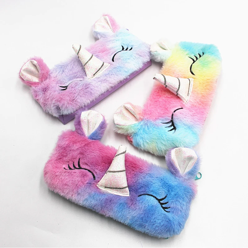 2020 Rainbow Color Plush Unicorn School Pencil Case Cute Pencil Pen Bag
