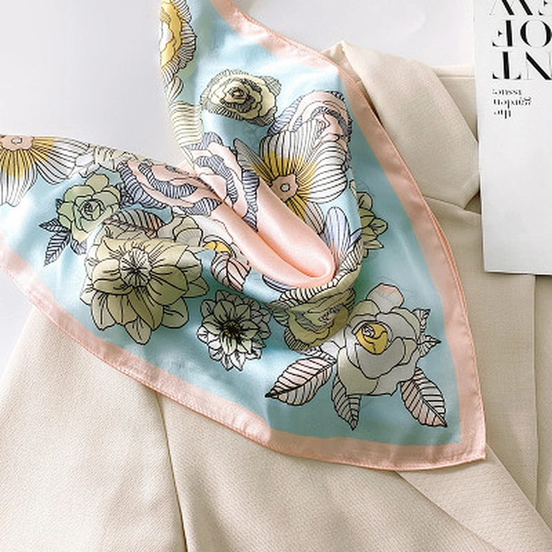 Wholesale floral silk scarves new women's decorative professional small scarf sweet crimped square scarf