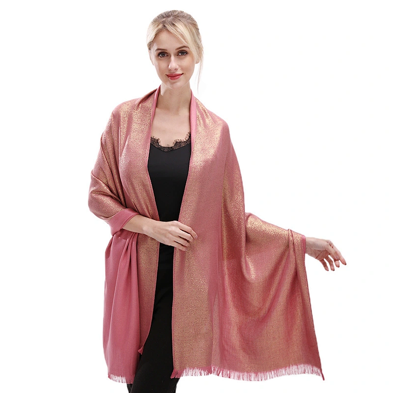 Double-sided gold silk braided wild warm female long cotton shawl tassel scarf