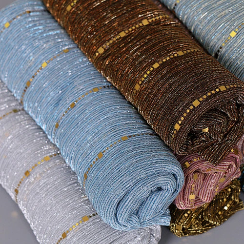 Breathable slide silk crushed woven blending muslim women soft head scarf sequins hijab scarf