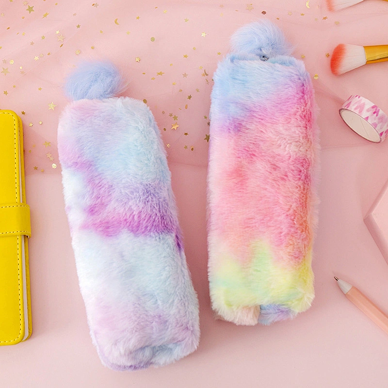 Large Capacity Pen Case Colorful Plush Pen Bag Office Stationery Bag Cosmetic Bag For Girls Boys