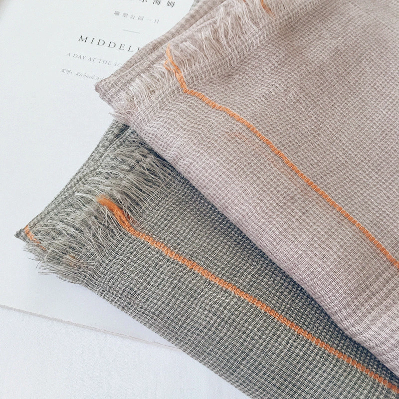 Small plaid scarf female spring and summer cotton and linen tulle beach towel sunscreen shawl scarf