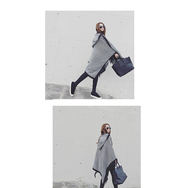 Ladies Shawls Autumn Winter New Cashmere Scarf Korean Style Wild Hooded Cloak Thick Coat Shawl