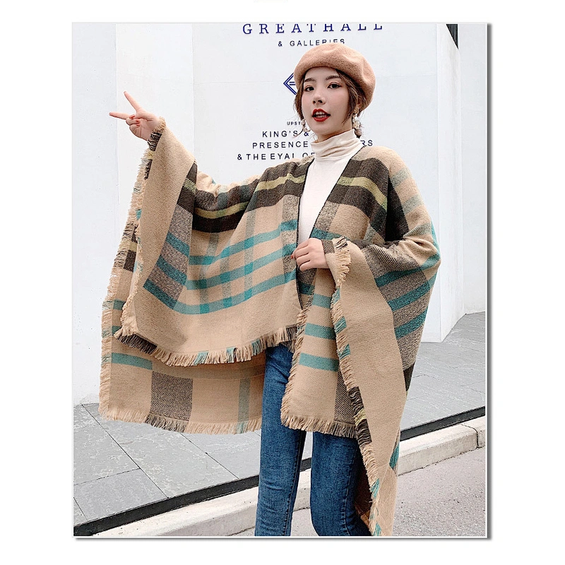 Striped Fashion Autumn Warm Scarf European American Ethnic Wind Shade Sunscreen Cloak Shawl