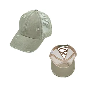 Custom Design Outdoor Baseball Cap Mesh Cap Leopard Girl Trucker Cotton Distressed Washed Mesh Hat