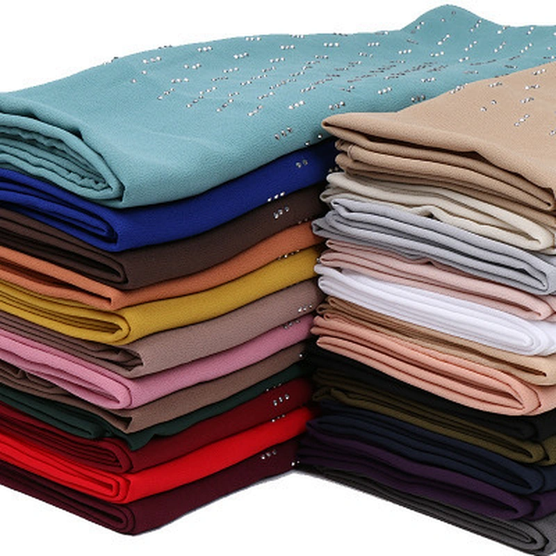 Factory Direct Hot Drilled Plain Solid Color Soft Scarf Women Hijab Muslim