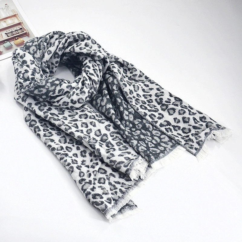 Fashion Winter Cashmere Scarf Female Leopard Print Jacquard Air Conditioning Shawl Thickening Keep Warm Shawls