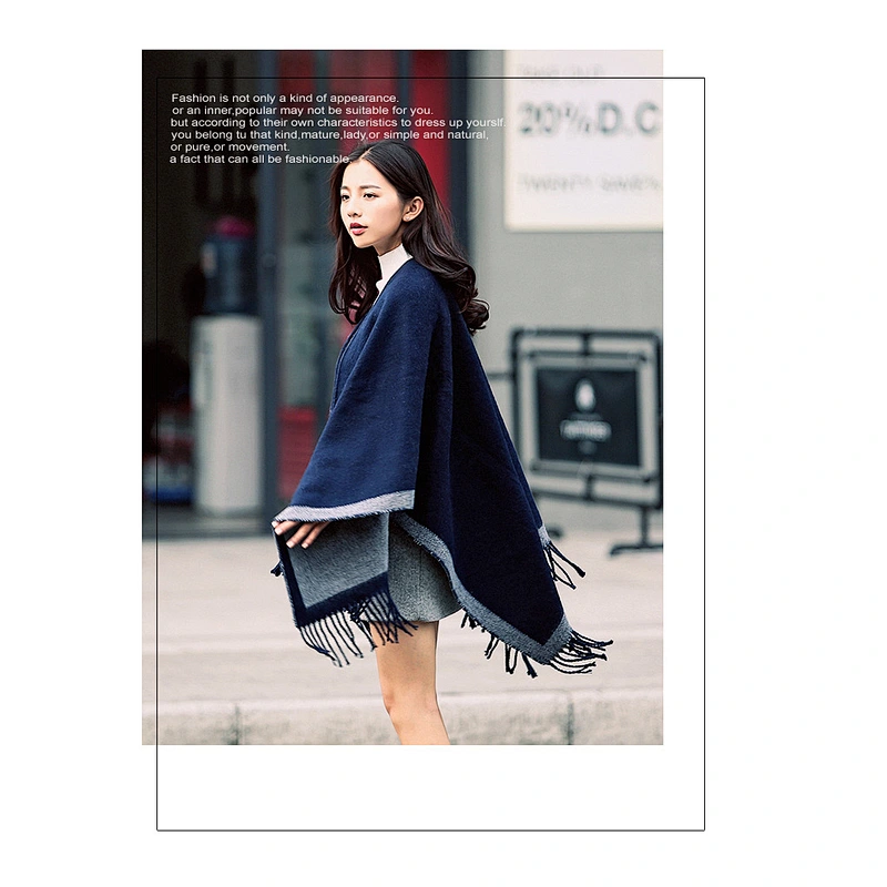 European American Style Split Shawl Cloak Double-Sided Monochrome Cashmere Scarf Warm Oversized Shawl
