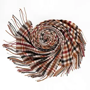 2020 Amazon Hot Sale Shawl Retro Plaid 3 Color Tassel women's cashmere plaid scarf