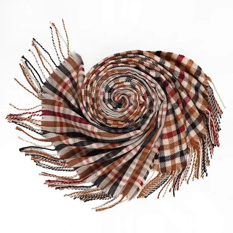 2020 Amazon Hot Sale Shawl Retro Plaid 3 Color Tassel women's cashmere plaid scarf