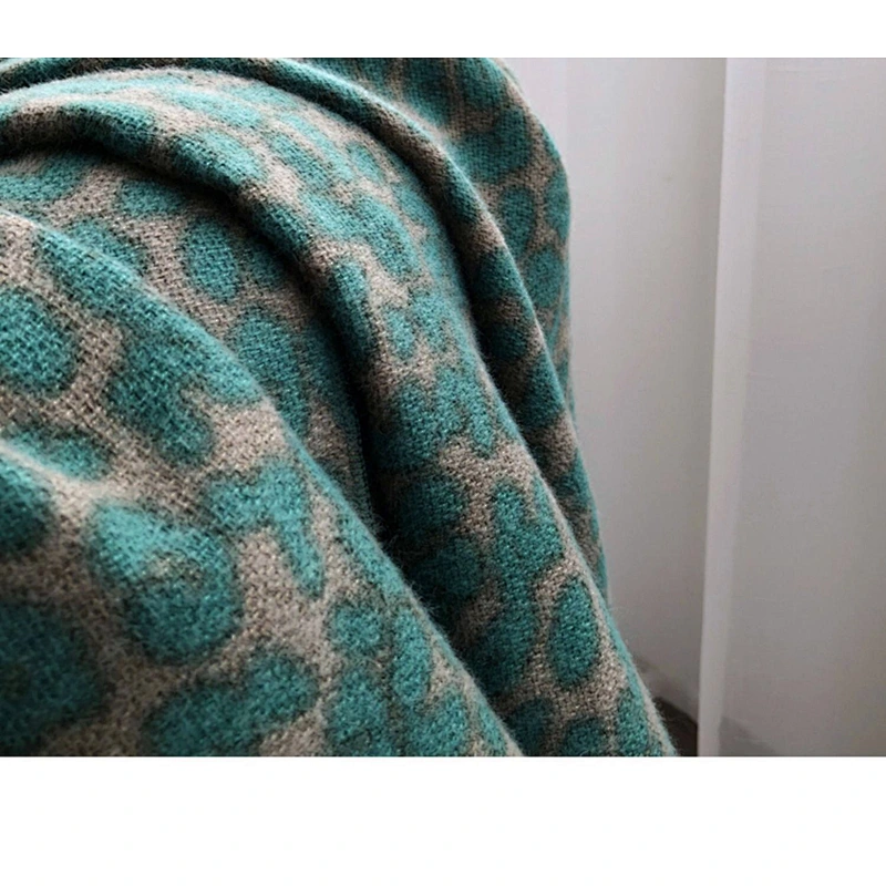 Western Style Avocado Green Scarf Women Winter Korean Wild Leopard Print Long Thick Shawl