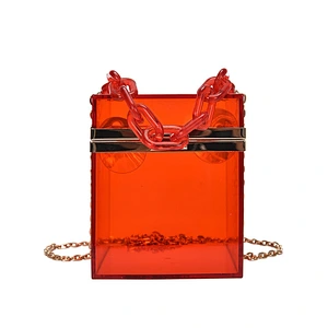 Amazon Hot Women Transparent Box Shoulder Purse Handbag Acrylic Clutch Bag