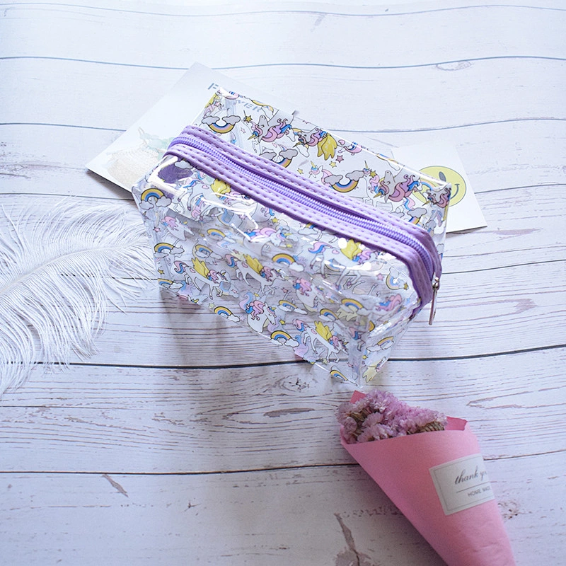High Quality Retail Cartoon Unicorn Dinosaur Printing PVC Waterproof Cosmetic Makeup Bag