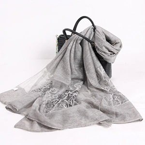 Outdoor indoor dual-use embroidered fashion soft scarf shawl woman acrylic shawl embroidery designs