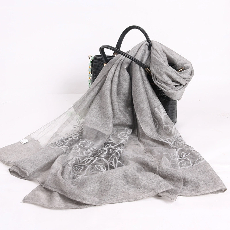 Outdoor indoor dual-use embroidered fashion soft scarf shawl woman acrylic shawl embroidery designs