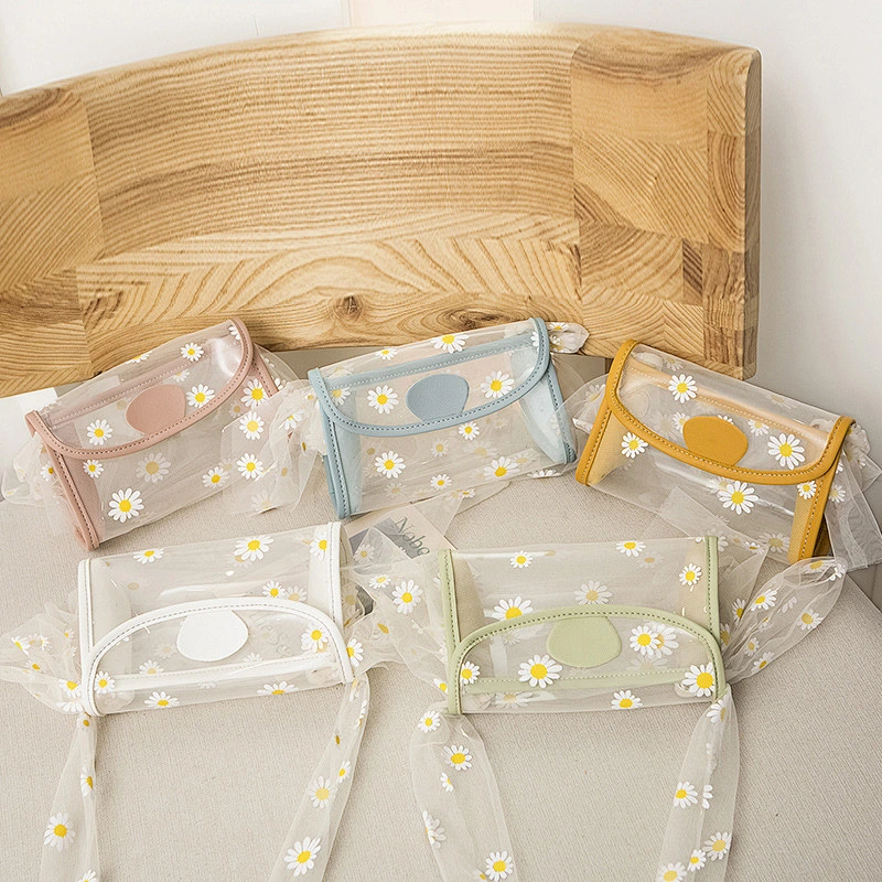 Custom Candy Color Women Jelly Bags Daisy Pvc Jelly Messenger Clear Transparent Shoulder Crossbody Bag