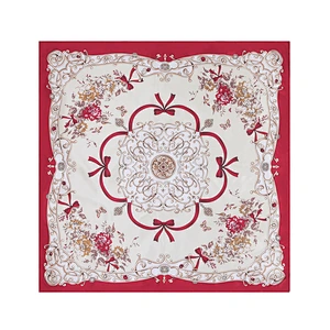 90CM square scarf fashion small bow flower printed simulation silk scarf female headscarf