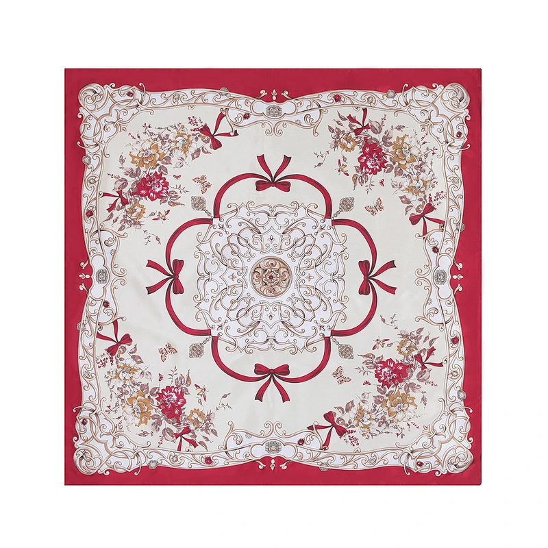 90CM square scarf fashion small bow flower printed simulation silk scarf female headscarf