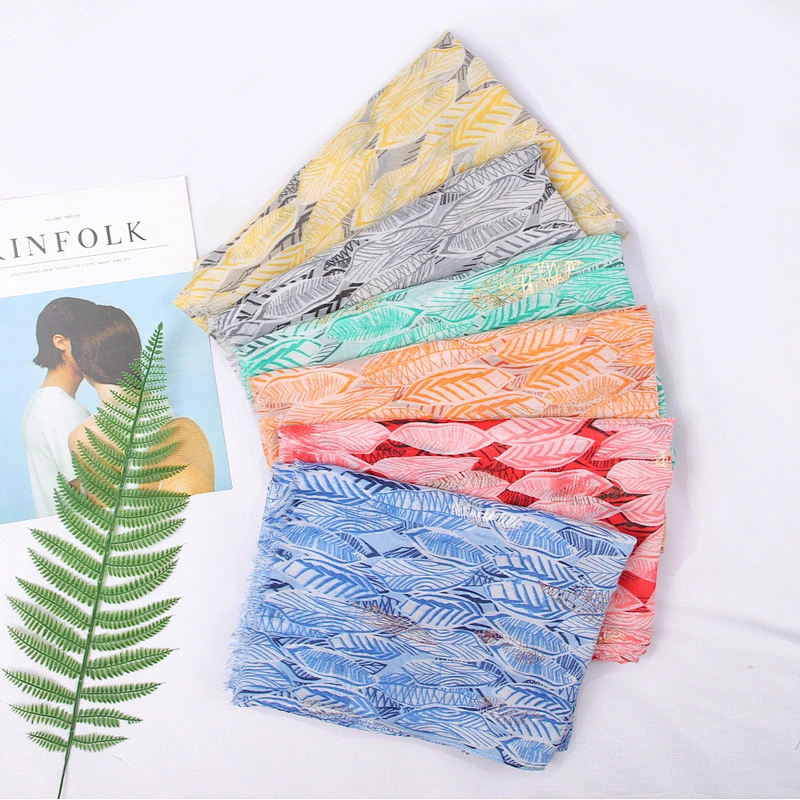 New cotton and linen female beach towel wild long section lengthened sun shawl feather printed scarf