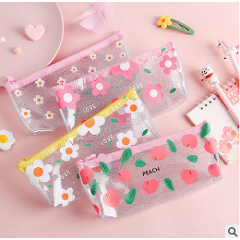 Transparent PVC Pencil Bag Portable Large Capacity Student Stationery Storage Clear Pencil Box