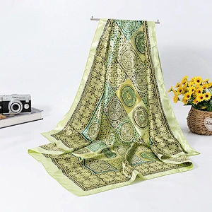 Silk square scarf middle-aged lady oversized wild decoration lattice circle print silk scarf shawl