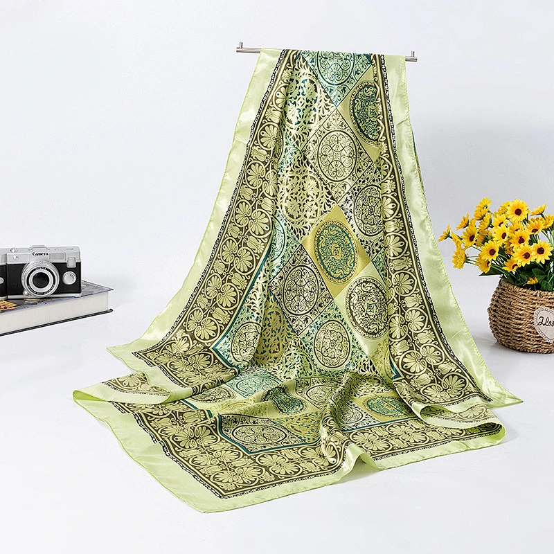 Silk square scarf middle-aged lady oversized wild decoration lattice circle print silk scarf shawl