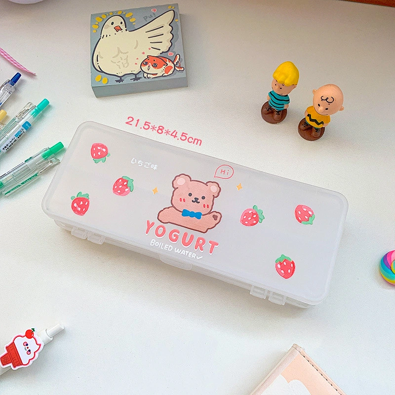 Girl Ins Double-Layer Pencil Case Creative Korean Cute Cartoon Pencil Case Japanese Frosted Stationery Box