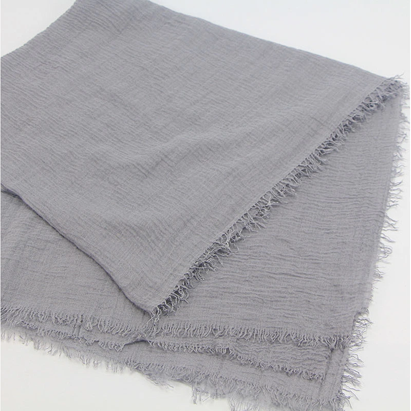 Factory Direct Cotton And Linen Solid Color Crinkle Short Beard Muslim Cotton Scarf Hijab
