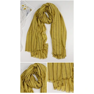 Autumn Winter Solid Color Striped Cotton Linen Scarf Lengthened Outdoor Warmth National Shawl