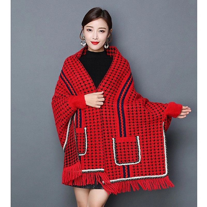 Autumn Winter New Style Shawl Scarf Embroidered Female Thick Mink Fleece With Sleeves Tassel Cheongsam Jacket Cloak