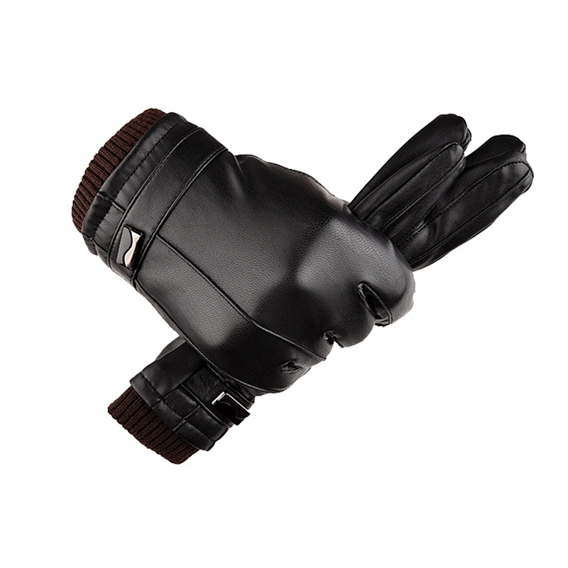 Factory Direct Men'S Leather Gloves Winter Warm Touch Screen PU Leather Gloves For Riding Waterproof Windproof