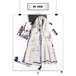 New Fashion Big Brand Creative Graffiti Printing Shawl Cotton And Linen Scarf Women