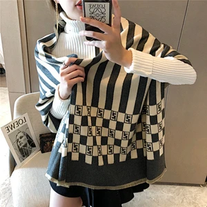 New Scarf Women Autumn Winter Thick Section Wild Thick Warmth Simple Fashion FF Student Cashmere Shawl Scarf