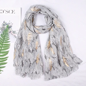 New cotton and linen female beach towel wild long section lengthened sun shawl feather printed scarf