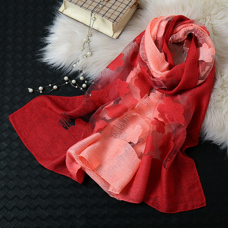 Fashion Women Jacquard Hollow Lace Gradient Silk Scarf Spring Shawls and Wraps Towel Femme Beach Sjaals