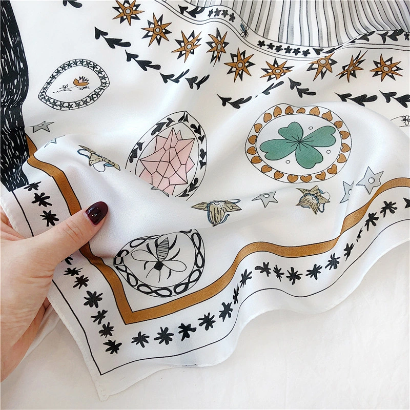 High Quality Silk Fabric Floral Print Square Scarf 70x70cm Gift For Women