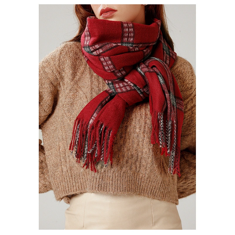 Plaid Thickened Warmth Winter Cashmere Scarf, Female Autumn And Winter Shawl, Western Style Scarf Shawl
